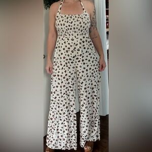 Fantastic Fawn Cream Leopard Wide-Leg Halter Smocked Jumpsuit